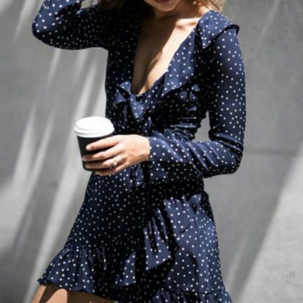Navy raffles mini dress